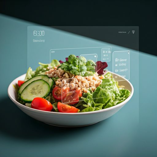 Prato de salada analisado pelo Essentius, com estimativa de carboidratos sobreposta